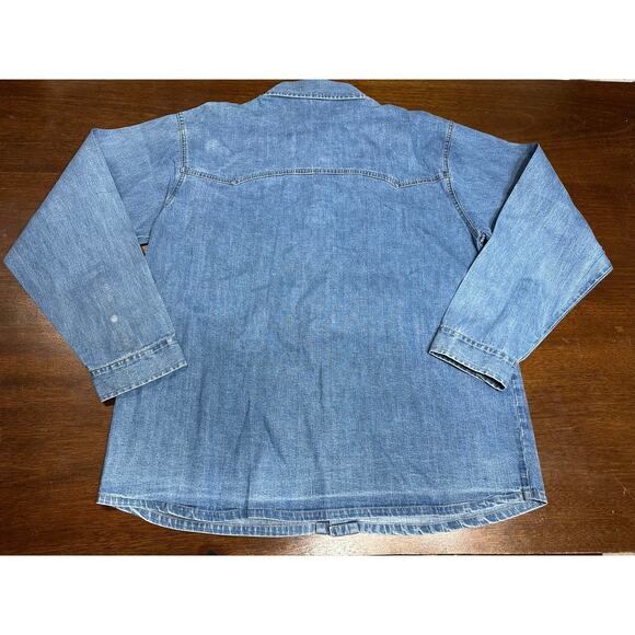 VTG Western Denim Pearl Snap Button Shirt Men Large Grunge Aztec Fringe Boho - Picture 4 of 14